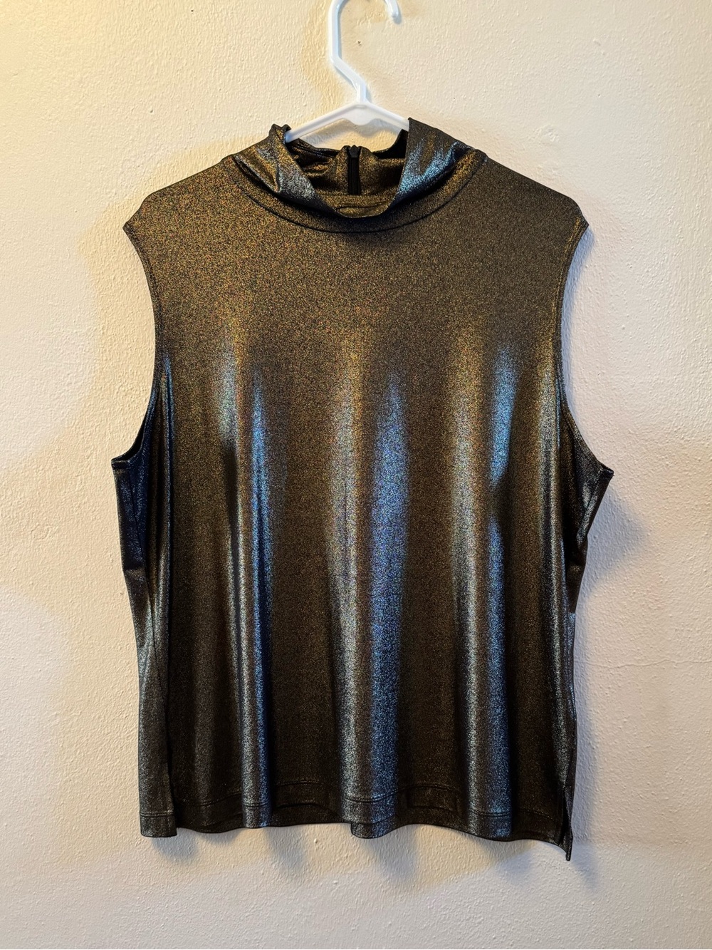 Laura Ashley Metallic Shimmer Gold Mock Neck Shell Top Size XL